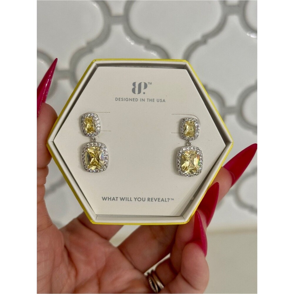 NWT Bomb Party Can't Stop Fate Lemon Cubic Zirconia Drop Earrings Rhodium Plated